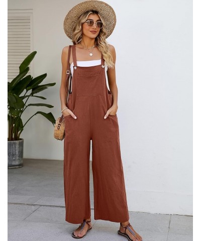 Women's Cotton Bib Overalls Wide Leg Loose Fit Jumpsuit Baggy Fashion Sleeveless Rompers Brickred $17.59 Overalls