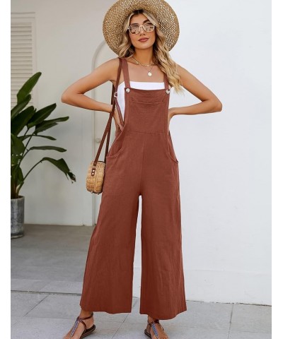 Women's Cotton Bib Overalls Wide Leg Loose Fit Jumpsuit Baggy Fashion Sleeveless Rompers Brickred $17.59 Overalls