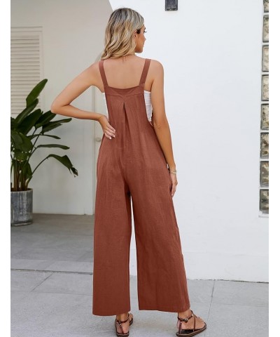 Women's Cotton Bib Overalls Wide Leg Loose Fit Jumpsuit Baggy Fashion Sleeveless Rompers Brickred $17.59 Overalls