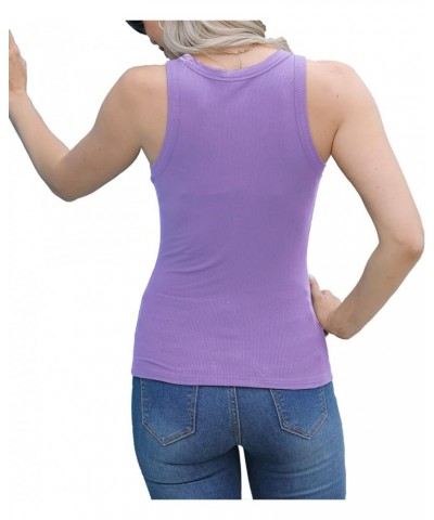 Women Tank Tops Summer Sleeveless Basic Cami Top Shirt Slim Knit Ribbed Racerback Blouses J-purple $10.59 Tanks