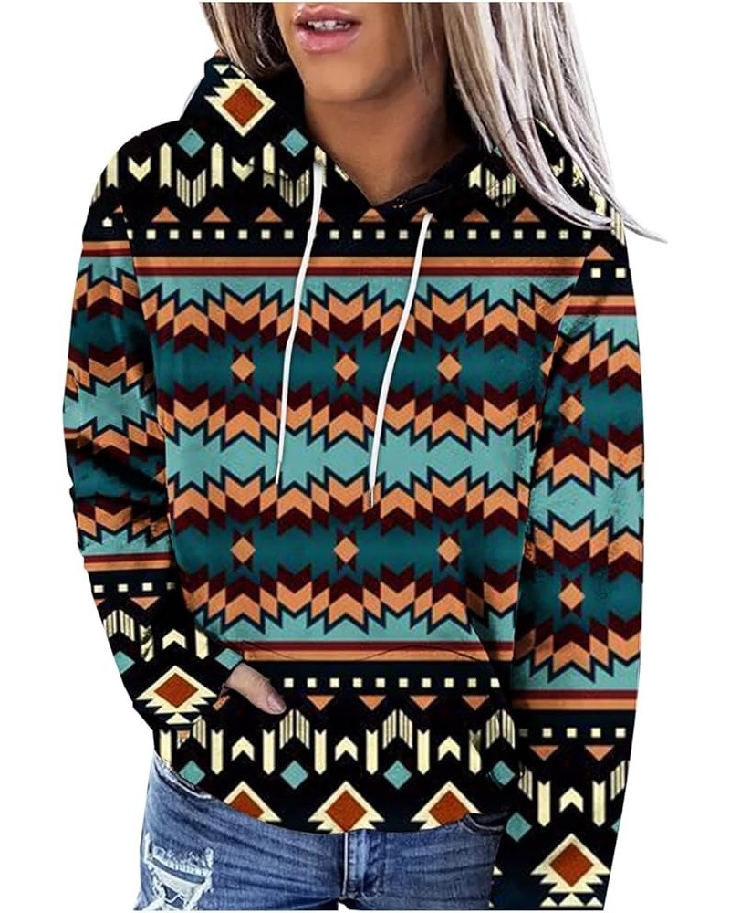 Womens Hoodies Western Ethnic Style Printing Sweatshirts Long Sleeves Lightweight Pullover Casual Tops with Pocket B03-brown ...