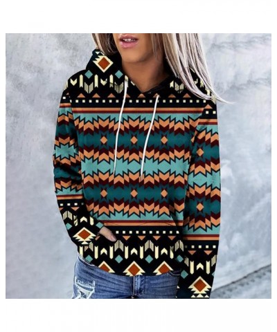 Womens Hoodies Western Ethnic Style Printing Sweatshirts Long Sleeves Lightweight Pullover Casual Tops with Pocket B03-brown ...