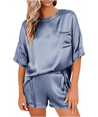 Pajama Sets for Women 2 Piece Casual Pajamas Housewear Short Sleeved Shorts Loose Two-piece Suit 1-light Blue $12.00 Sleep & ...