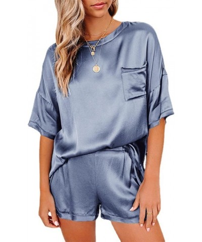 Pajama Sets for Women 2 Piece Casual Pajamas Housewear Short Sleeved Shorts Loose Two-piece Suit 1-light Blue $12.00 Sleep & ...