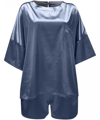 Pajama Sets for Women 2 Piece Casual Pajamas Housewear Short Sleeved Shorts Loose Two-piece Suit 1-light Blue $12.00 Sleep & ...