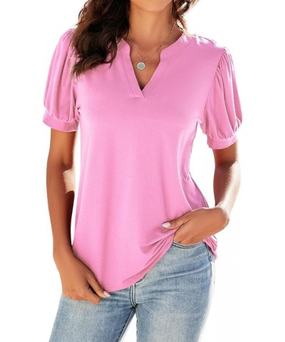 Women Dressy Casual V-Neck T-Shirts Loose Puff Short-Sleeve Tops Tunic Blouse Pink $13.72 Tops