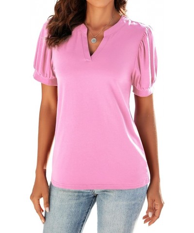 Women Dressy Casual V-Neck T-Shirts Loose Puff Short-Sleeve Tops Tunic Blouse Pink $13.72 Tops