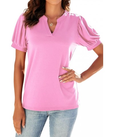 Women Dressy Casual V-Neck T-Shirts Loose Puff Short-Sleeve Tops Tunic Blouse Pink $13.72 Tops