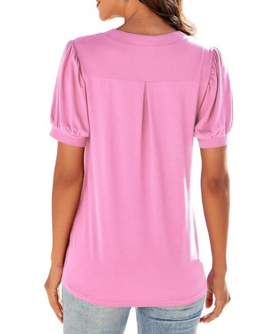 Women Dressy Casual V-Neck T-Shirts Loose Puff Short-Sleeve Tops Tunic Blouse Pink $13.72 Tops