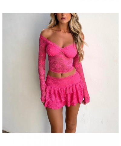 2 Piece Outfits for Women Y2K Hollow Out Skirt Set Sheer Mesh Crop Top Bodycon Mini Skirt Summer Beach Party Sets Off the Sho...