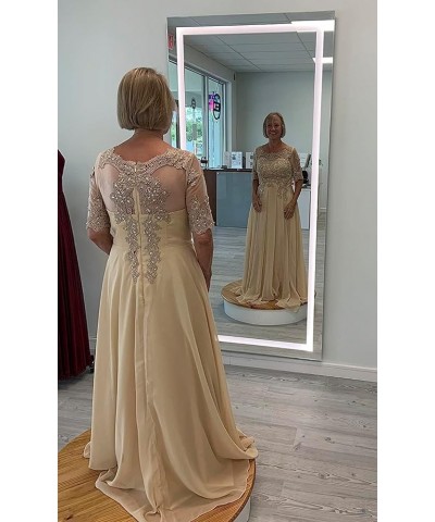 Women's Long Lace Mother of The Bride Dresses with Sleeves Bateau Chiffon Maxi Formal Evening Gowns Brown $39.74 Dresses