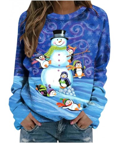 Christmas Shirts for Women Long Sleeve Crewneck Sweatshirts 2023 Ugly Xmas Holiday Sweater Loose Fashion Pullover 18 Blue $6....