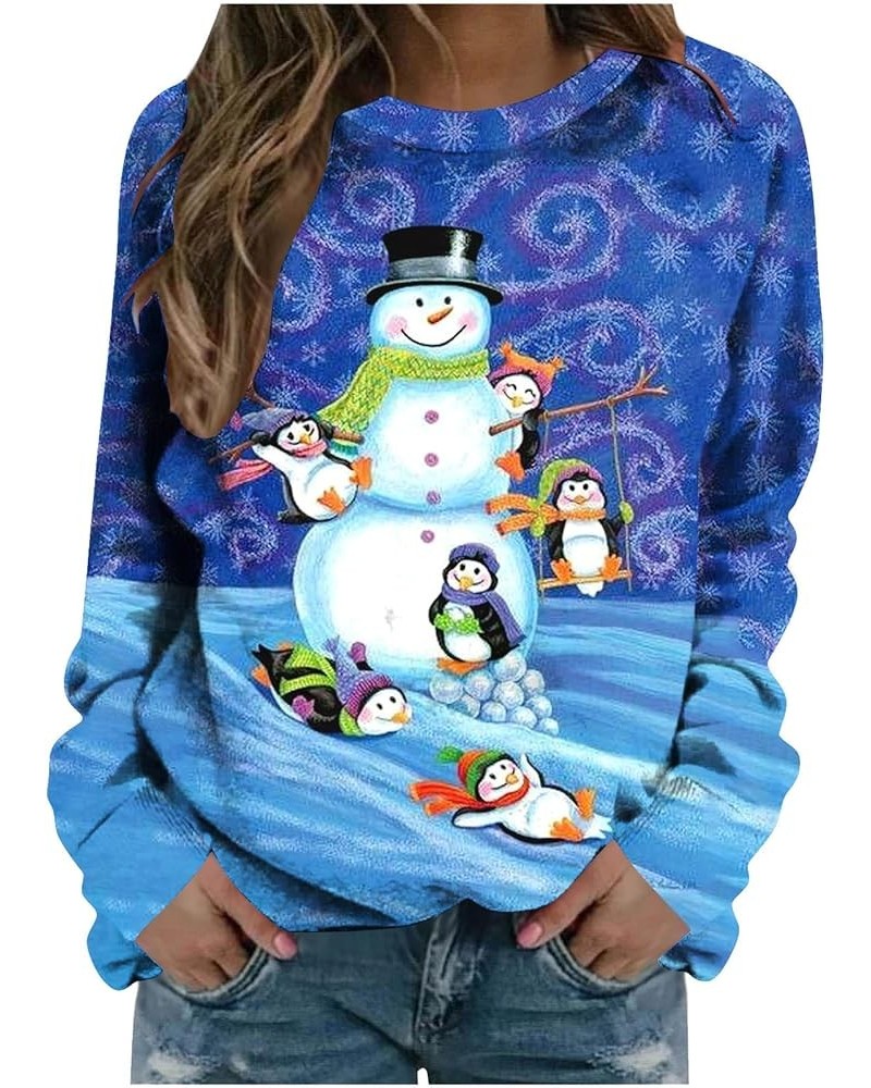 Christmas Shirts for Women Long Sleeve Crewneck Sweatshirts 2023 Ugly Xmas Holiday Sweater Loose Fashion Pullover 18 Blue $6....