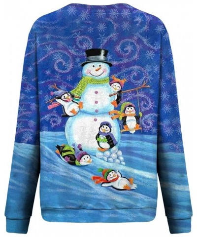 Christmas Shirts for Women Long Sleeve Crewneck Sweatshirts 2023 Ugly Xmas Holiday Sweater Loose Fashion Pullover 18 Blue $6....