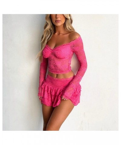 2 Piece Outfits for Women Y2K Hollow Out Skirt Set Sheer Mesh Crop Top Bodycon Mini Skirt Summer Beach Party Sets Off the Sho...