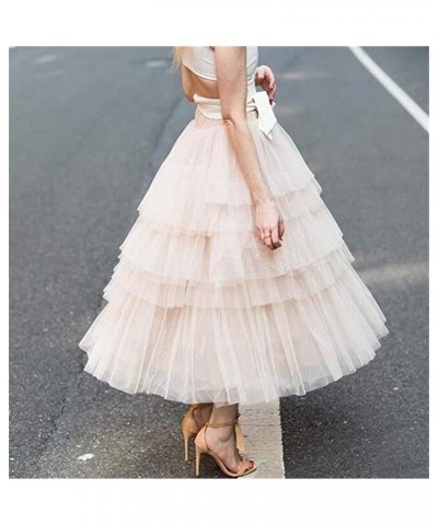 Women's Elastic Waist Tiered Layered Mesh Tulle Tutu A-line Midi Skirt Orange Red $20.24 Skirts