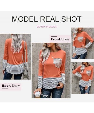 Women's Fashion Printed Color Block Long Sleeve Tops Patch Pocket Tunic Shirt S-2XL A Pink $19.71 Tops