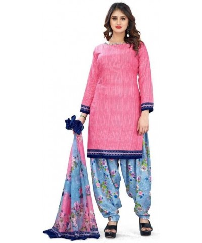 Readymade Patiala Punjabi Salwar Suit of Crepe Fabric with Chiffon Dupatta for Women & Girls Pink-9 $23.39 Suits