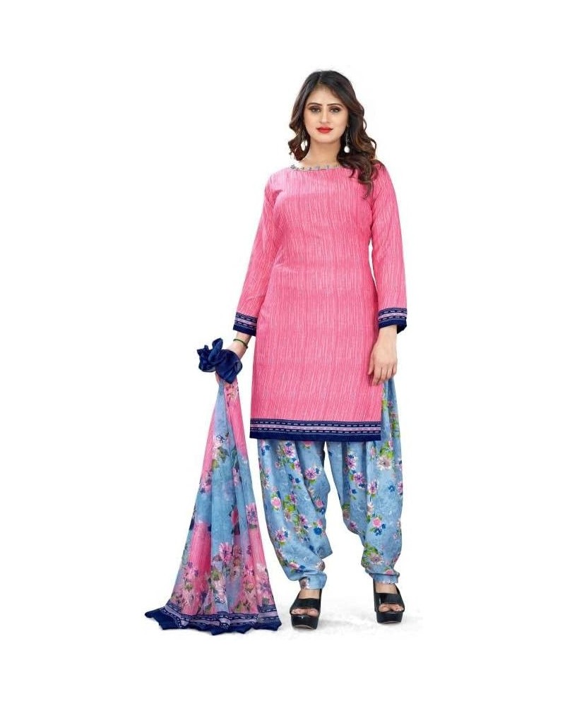 Readymade Patiala Punjabi Salwar Suit of Crepe Fabric with Chiffon Dupatta for Women & Girls Pink-9 $23.39 Suits