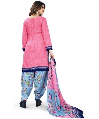 Readymade Patiala Punjabi Salwar Suit of Crepe Fabric with Chiffon Dupatta for Women & Girls Pink-9 $23.39 Suits