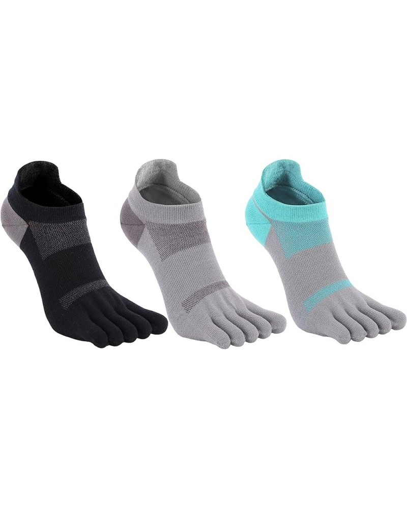 Toe Socks Running Five Finger Socks for Men Women 3 Pairs Ankle Quarter Athletic Sport Socks 07 Black + Gray + Lake Blue【ankl...