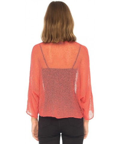 Womens Sheer Blouse Top Knit Lightweight Shrug Sweater Poncho Coral $18.75 Sweaters