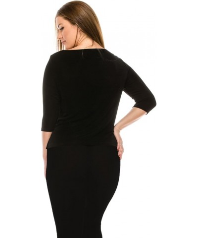 Women's Basic T Shirts - 3/4 Sleeve Scoop Neck Soft Wrinkle Free Solid Top with Side Slit Black $17.55 T-Shirts