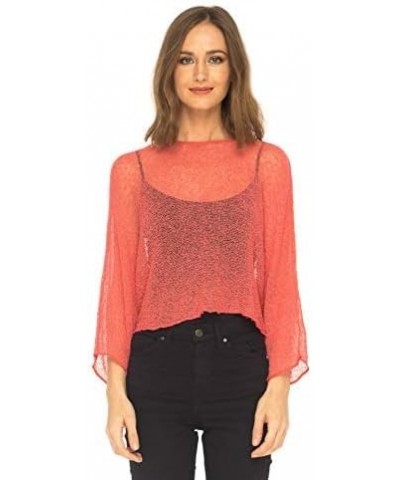 Womens Sheer Blouse Top Knit Lightweight Shrug Sweater Poncho Coral $18.75 Sweaters