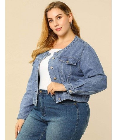 Women's Plus Size Denim Jackets Button Closed Long Sleeve No Collar Crop Denim Jacket 2023 Blue $22.20 Jackets