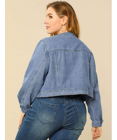 Women's Plus Size Denim Jackets Button Closed Long Sleeve No Collar Crop Denim Jacket 2023 Blue $22.20 Jackets