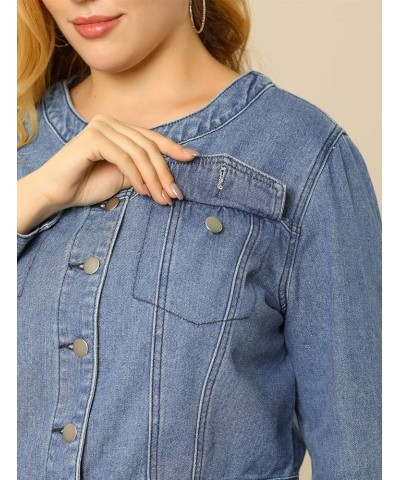 Women's Plus Size Denim Jackets Button Closed Long Sleeve No Collar Crop Denim Jacket 2023 Blue $22.20 Jackets