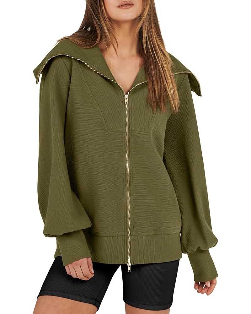 Womens Full Zip Up Hoodie Sweatshirt 2023 Winter Casual Long Sleeve Sweaters Jackets Fall Warm Trendy Clothes Green $13.80 Ho...