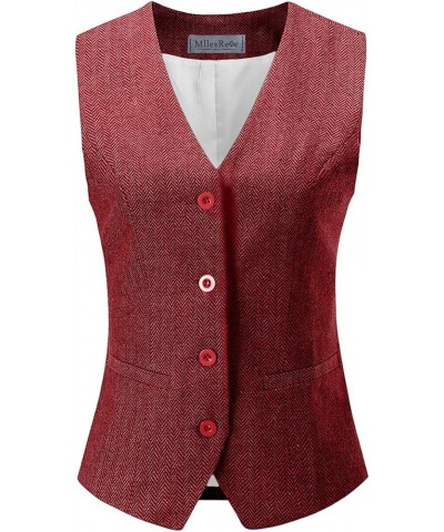 Women's Retro Herringbone Tweed Waistcoat Vest Dress Steampunk Jacket Red $15.60 Vests