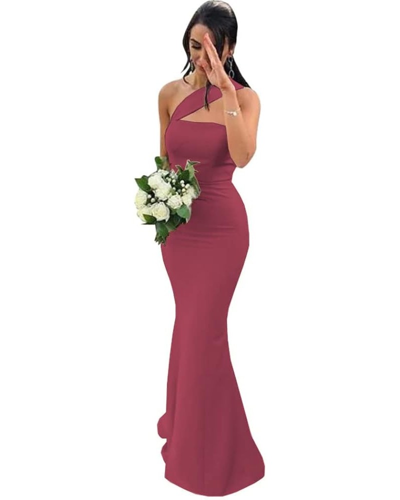 Mermaid Prom Dress One Shoulder Satin Bodycon Long Formal Evening Party Prom Gown for Women LYQ52 Derset Rose $30.24 Dresses