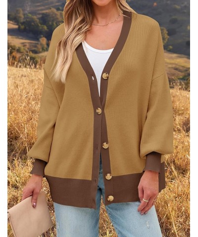 Women's Casual Loose Knitted Cardigan Long Sleeve Open Front Contrast Color Button Down Oversized Sweater Coats Khaki $26.99 ...