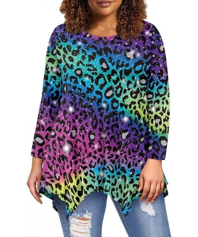 Plus Size Tunic Tops Long Sleeve Shirts for Women Swing Flowy Loose Colorful Leopard Print $12.60 Tops