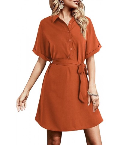 Women's Shirt Dresses Button up Work Dress C: Orange $20.16 Blouses