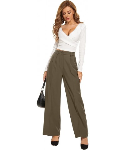 Fall Women Wide Leg Pants High Elastic Waisted in The Back Business Work Trousers Long Straight Suit Pants Black Coffee (Thic...