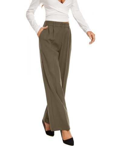 Fall Women Wide Leg Pants High Elastic Waisted in The Back Business Work Trousers Long Straight Suit Pants Black Coffee (Thic...