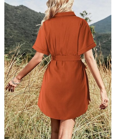 Women's Shirt Dresses Button up Work Dress C: Orange $20.16 Blouses