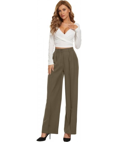 Fall Women Wide Leg Pants High Elastic Waisted in The Back Business Work Trousers Long Straight Suit Pants Black Coffee (Thic...