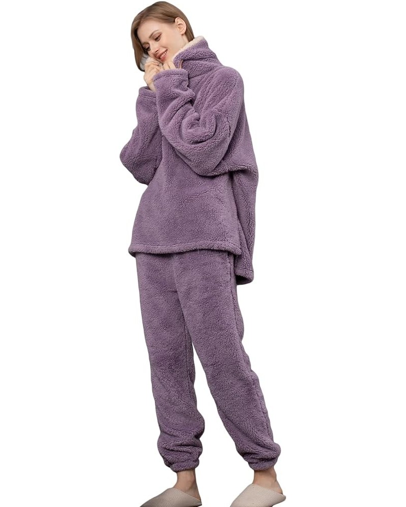 Women's Fuzzy Pajama Sets 2 Piece Pjs Cozy Fleece Oversized Pullover Pants Sets Loungewear Purple $23.84 Sleep & Lounge