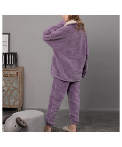 Women's Fuzzy Pajama Sets 2 Piece Pjs Cozy Fleece Oversized Pullover Pants Sets Loungewear Purple $23.84 Sleep & Lounge