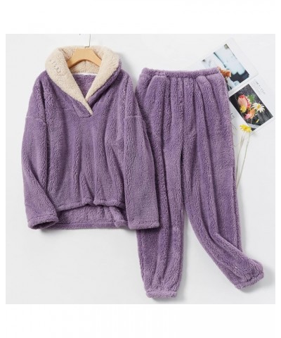 Women's Fuzzy Pajama Sets 2 Piece Pjs Cozy Fleece Oversized Pullover Pants Sets Loungewear Purple $23.84 Sleep & Lounge