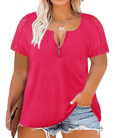 Plus Size Tops For Women Summer Lace Sleeve Tunics Peals Shirts Floral/Leopard/Star/Tie Dye (XL-5XL) 827-hot Pink $16.11 Tops