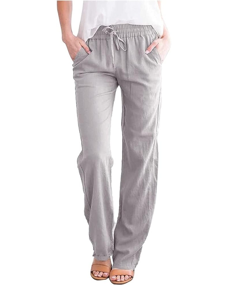 Women's Trousers Solid Color Frenulum Pocket Leisure Time Cotton and Hemp Trousers Pants Summer Gray $9.52 Pants