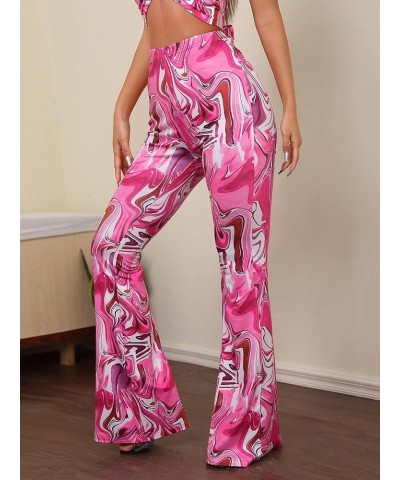 Women's Printed Stretchy High Waisted Bell Bottom Boho Flare Pants Pink Marble $15.00 Pants