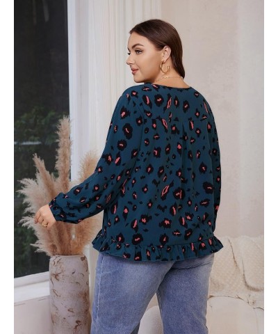 Women's Plus Size Allover Print V Neck Bishop Long Sleeve Ruffle Hem Blouse Tops Multicoloured Printed $15.12 Blouses