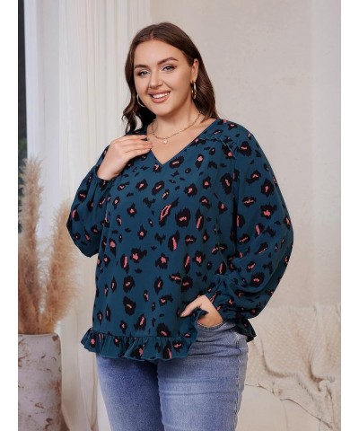 Women's Plus Size Allover Print V Neck Bishop Long Sleeve Ruffle Hem Blouse Tops Multicoloured Printed $15.12 Blouses