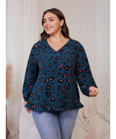 Women's Plus Size Allover Print V Neck Bishop Long Sleeve Ruffle Hem Blouse Tops Multicoloured Printed $15.12 Blouses